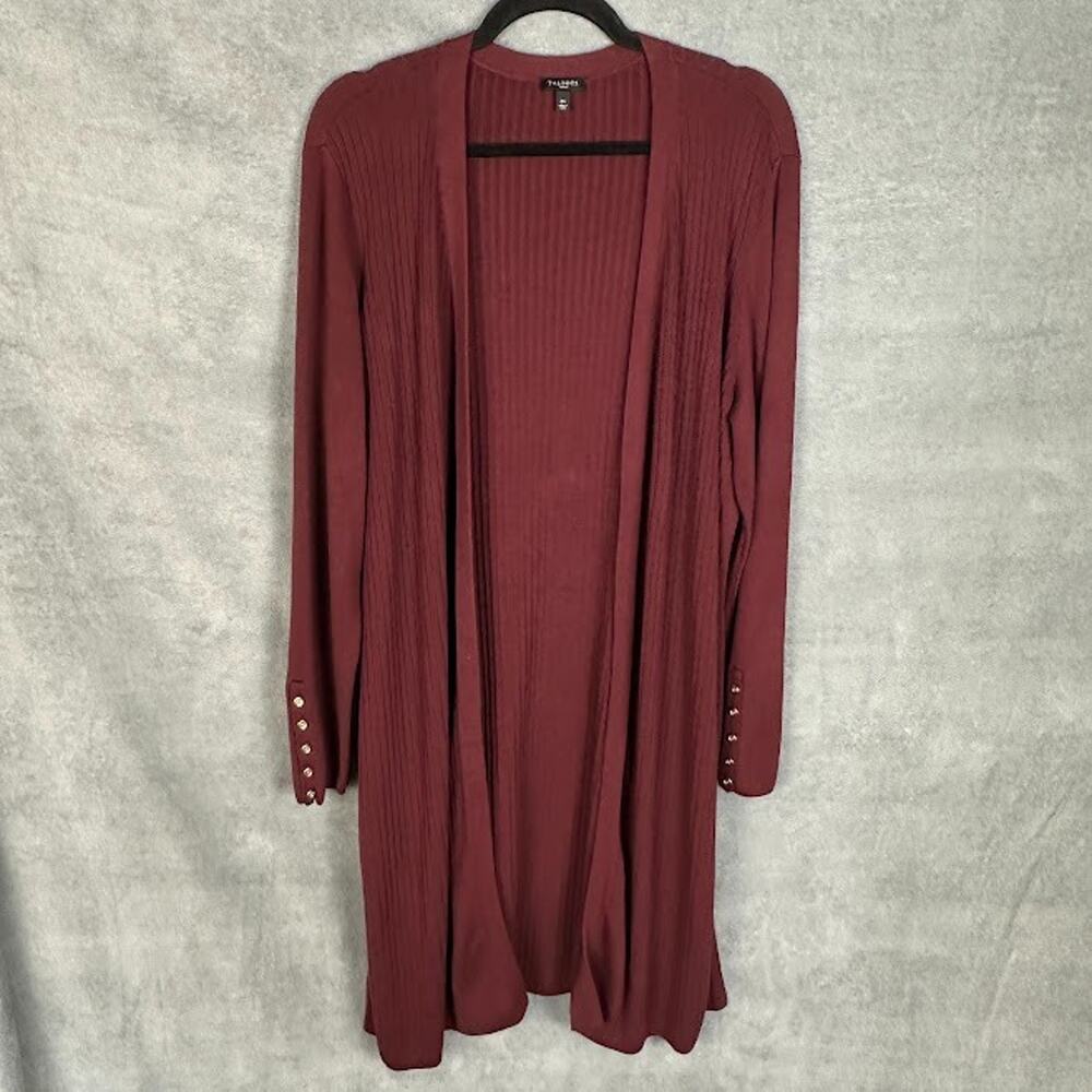 Talbots Sweater Womens 2X Burgundy Cardigan Open Ribbed Preppy Office Minimalist